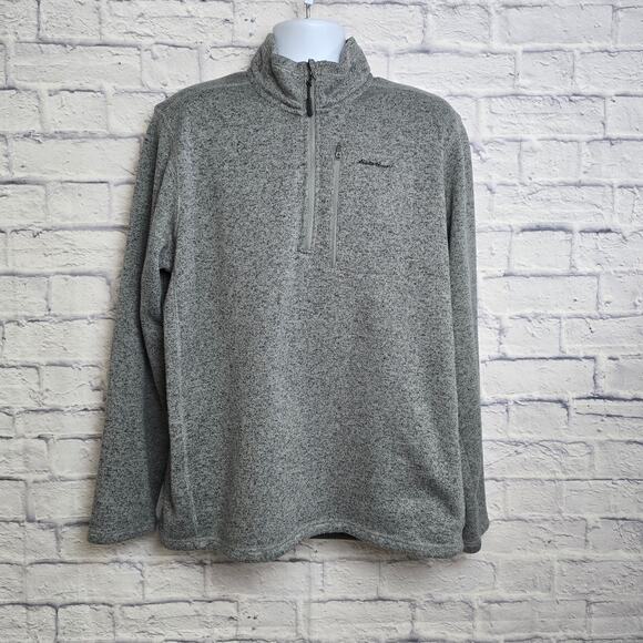 Eddie Bauer Sweater Mens Size XL Heather Gray 1/4 Zip Knit Fleece Pullover - Picture 1 of 16
